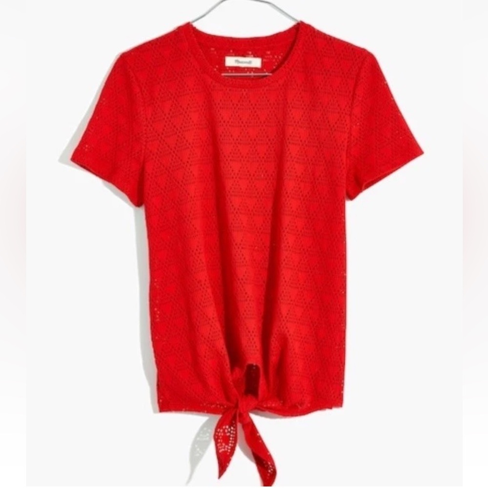 Madewell Modern Tie Front Eyelet Red Shirt Size XL